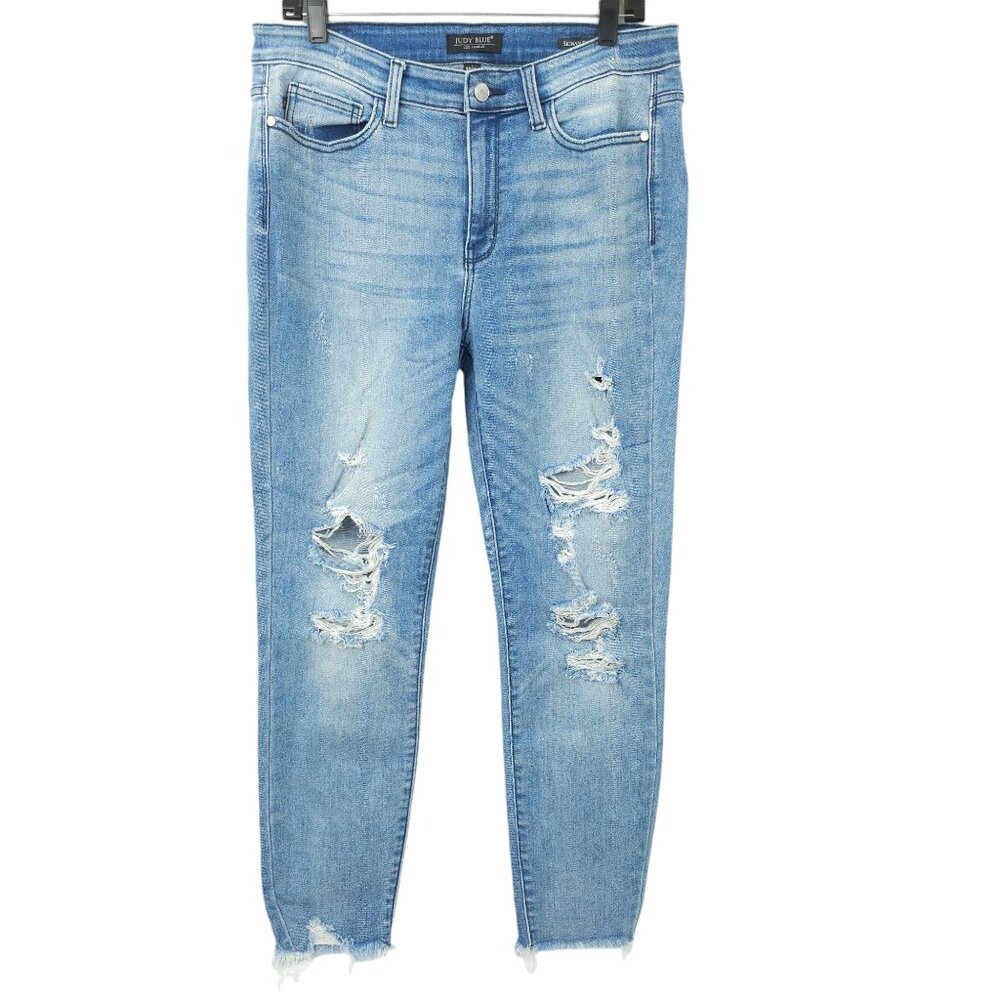 Judy Blue Jeans Skinny Fit Size 13 / 31 Light Wash Distressed Stretch High Rise